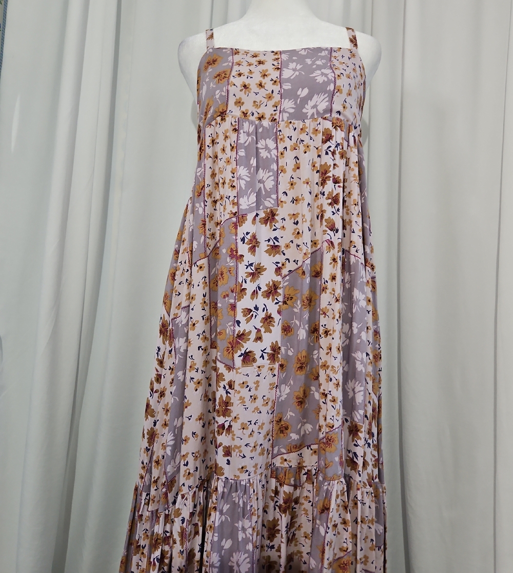 Millibon Lavender & Gold Patchwork Floral Asymmetrical Maxi Dress - Size Small